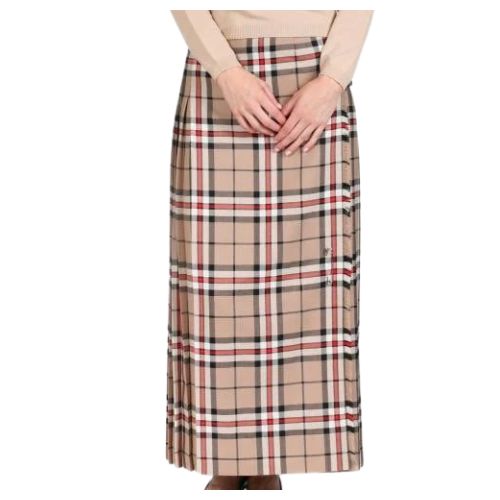5-16.jpg Women’s Full-Length Camel Tartan Skirt – Classic Plaid Maxi Skirt with Pleated Detail - Image 1