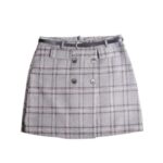 Women's Grey Plaid Buttoned Mini Kilt with Black Belt