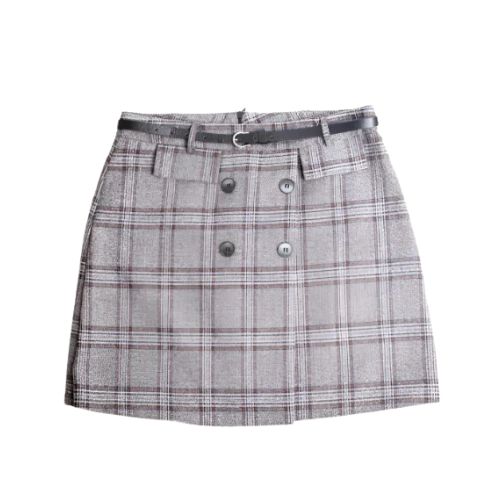 5-2.jpg Women's Grey Plaid Buttoned Mini Kilt with Black Belt - Image 1