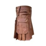 Brown Leather Kilt with Detachable Sporran and Utility Pockets - Image 3