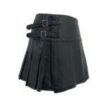 Modern Black Short Leather Kilt with Adjustable Side Straps - Image 2