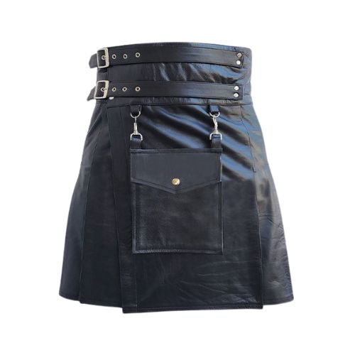 5-8.jpg Stylish Black Leather Kilt with Detachable Front Pocket and Buckle Straps - Image 1