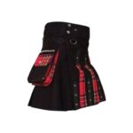 Women’s Black and Red Tartan Hybrid Kilt with Flap Pockets and Strap Accents - Image 2