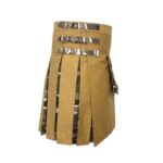 Khaki and Camouflage Tactical Kilt with Cargo Pocket and Silver Buckles - Image 3