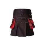 Women’s Black and Red Tartan Hybrid Kilt with Flap Pockets and Strap Accents - Image 3