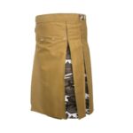 Khaki and Camouflage Tactical Kilt with Cargo Pocket and Silver Buckles - Image 2