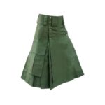 Women’s Olive Green Tactical Utility Kilt with Cargo Pockets and Adjustable Straps