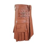 Luxurious Brown Leather Kilt with Smooth Front Design - Image 3