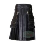 Men's Black Leather Gothic Kilt with Chains and Utility Pockets - Image 3