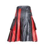 Men's Black Leather Kilt with Red Pleats and Side Straps - Image 3
