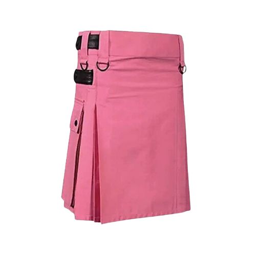 6-12.jpg Women’s Pink Utility Kilt with Leather Straps and Side Pockets - Image 1