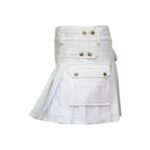 Women’s White Mini Utility Kilt with Adjustable Straps and Side Pockets - Image 2