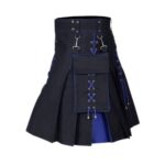 Men’s Black and Blue Hybrid Kilt with Lace-Up Front and Utility Design - Image 2