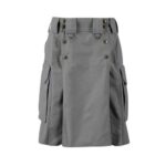 Gray Tactical Kilt with Cargo Pockets, Adjustable Straps, and Reinforced Stitching