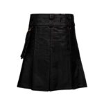 Stylish Black Pleated Leather Kilt with Buckle Straps and D-Rings