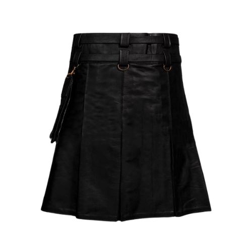 6-9.jpg Stylish Black Pleated Leather Kilt with Buckle Straps and D-Rings - Image 1
