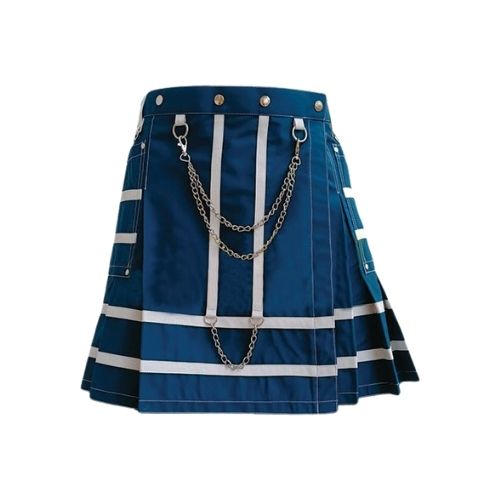 64-1.jpg Women’s Navy Blue Utility Mini Kilt with Chains and Contrast Straps - Image 1