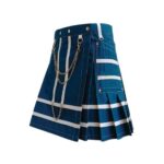 Women’s Navy Blue Utility Mini Kilt with Chains and Contrast Straps - Image 2