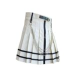 Women’s White Pleated Mini Gothic Kilt with Black Straps and Chain Details - Image 2