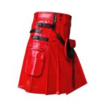 Men's Red Leather Kilt with Black Sporran and Adjustable Straps - Image 3