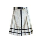 Women’s White Pleated Mini Gothic Kilt with Black Straps and Chain Details