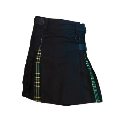 7-11.jpg Women’s Black and Green Irish Tartan Hybrid Kilt with Utility Pockets - Image 1