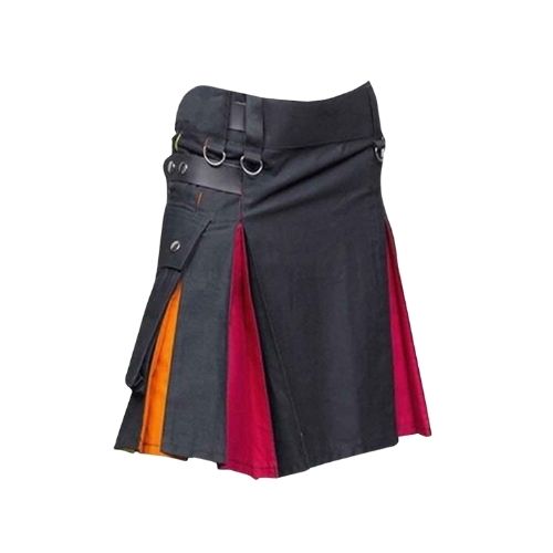 7-12.jpg Women’s Black Hybrid Utility Kilt with Multicolored Pleats and D-Ring Accents - Image 1