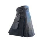 Stylish Black Leather Kilt with Detachable Front Pocket and Buckle Straps - Image 2