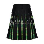 Men’s Black Hybrid Kilt with Irish Green Tartan and Stylish Apron - Image 2
