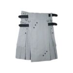 Women’s White and Black Hybrid Kilt with Stud Accents and Buckle Straps