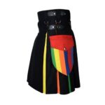 Men’s Black Utility Kilt with Rainbow Pleats and Cargo Pockets - Image 2