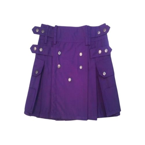 76-1.jpg Women’s Purple Mini Utility Kilt with Silver Button Accents and Large Pockets - Image 1