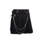 Women’s Black Pleated Mini Kilt with Chains and Belted Straps