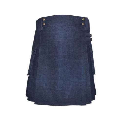 8-12.jpg Women’s Blue Denim Utility Kilt with Pockets - Image 1