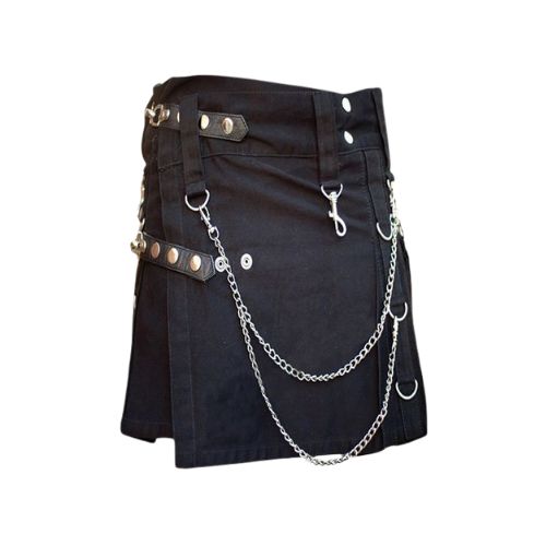 8-13.jpg Women’s Black Gothic Utility Kilt with Chains and Detachable Pockets - Image 1
