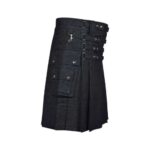 Women’s Modern Black Utility Kilt with Decorative Front and Side Pockets - Image 3