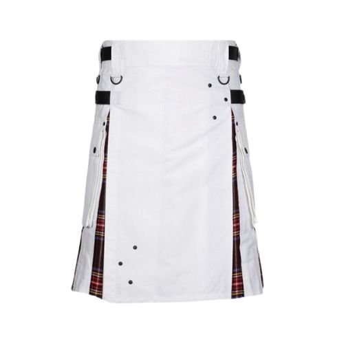 8-6.jpg Men’s White Hybrid Kilt with Black Stewart Tartan Pleats - Image 1