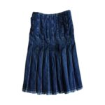 Women's Stylish Blue Denim Kilt with Pleats and Double Buckles - Image 2