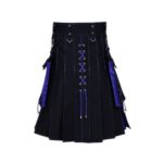 Men’s Black and Blue Hybrid Kilt with Lace-Up Front and Utility Design - Image 3