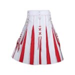 Men’s Modern White and Red Hybrid Kilt with Lace-Up Front Design - Image 3