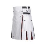 Men’s White Hybrid Kilt with Black Stewart Tartan Pleats - Image 2