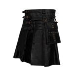 Stylish Black Pleated Leather Kilt with Buckle Straps and D-Rings - Image 2