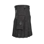 Dark Denim Wash Kilt with Black Panel, Silver Studs, Cargo Pockets, Adjustable Straps, and D-Rings - Image 2