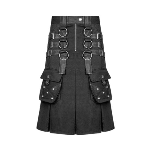 Black-Gothic-Utility-Kilt-with-O-rings.jpg Black Gothic Utility Kilt with O-rings - Image 1