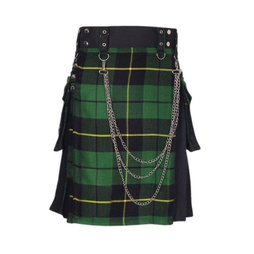 Black-Hybrid-Kilt-with-Wallace-Hunting-front-apron.jpg Men's Black and Wallace Hunting Hybrid Kilt - Image 1