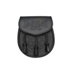 Black Leather Day Sporran with Celtic Knotwork