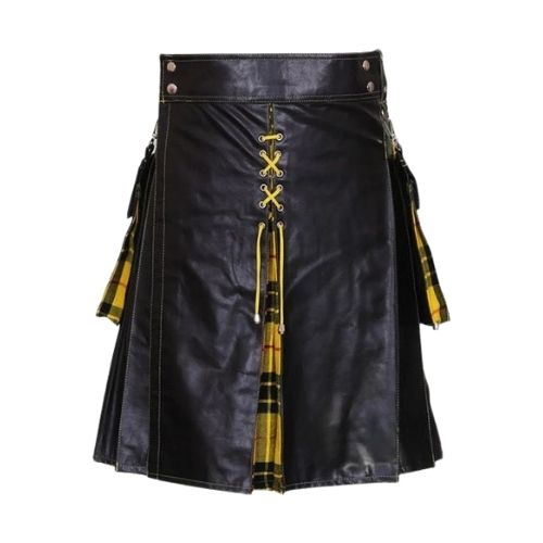 Black-Leather-Hybrid-Kilt-with-Macleod-of-Lewis.jpg Black Leather Hybrid Kilt with Macleod of Lewis - Image 1