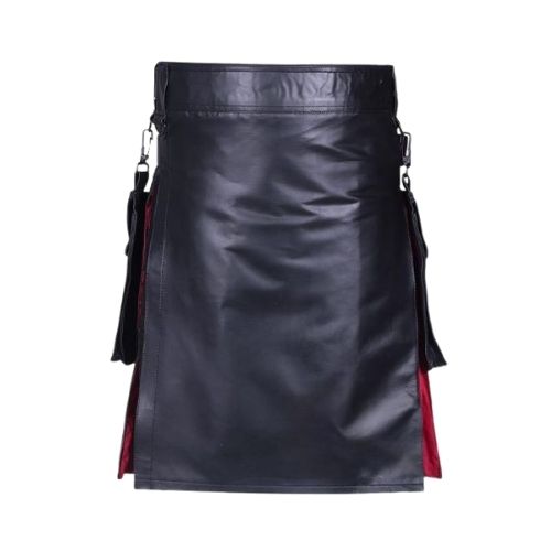 Black-Rainbow-Pleats-Leather-Kilt.jpg Black Rainbow Pleats Leather Kilt - Image 1