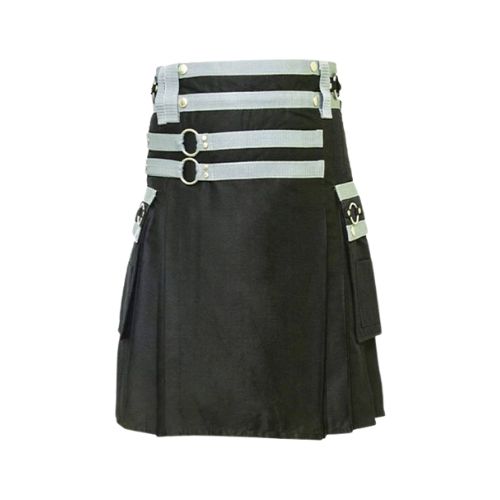 Black-Utility-Kilt-With-Stylish-Flap-Pockets.jpg Black Utility Kilt with Stylish Flap Pockets - Image 1