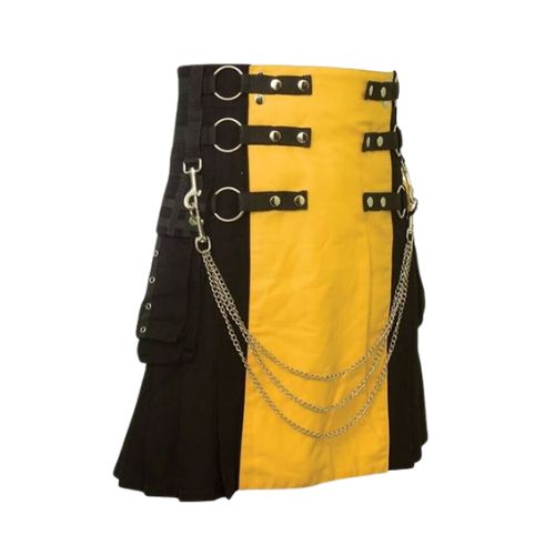 Black-and-Yellow-Utility-Kilt-with-Detachable-Apron.jpg Black and Yellow Utility Kilt with Detachable Apron - Image 1